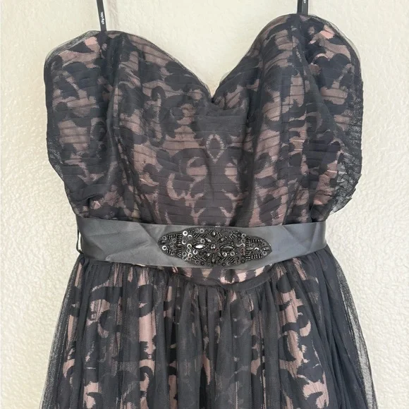 City Chic Plus Size Black & Nude Lace Maxi Dress with Embellished Belt